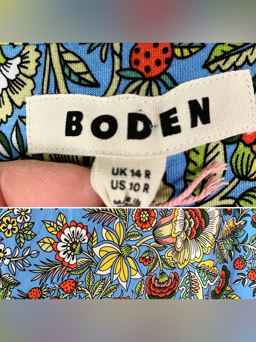 BODEN Fit & Flare Jersey Midi Dress 10 NEW Floral Fruit Euro Summer Vacation - Picture 8 of 15